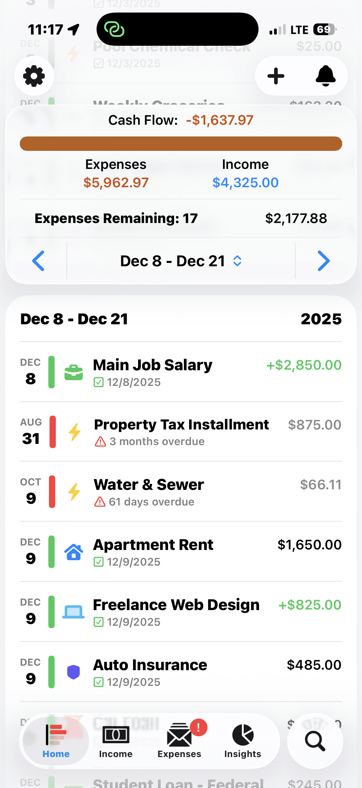 PayCycle App Home Screen